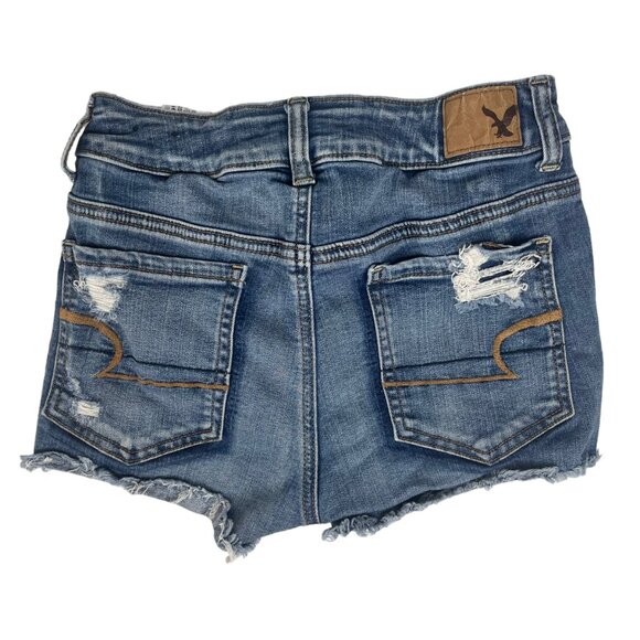 American Eagle Denim Shorts Size 2 Destroyed Hi Rise Shorties Super Stretch - Picture 2 of 13